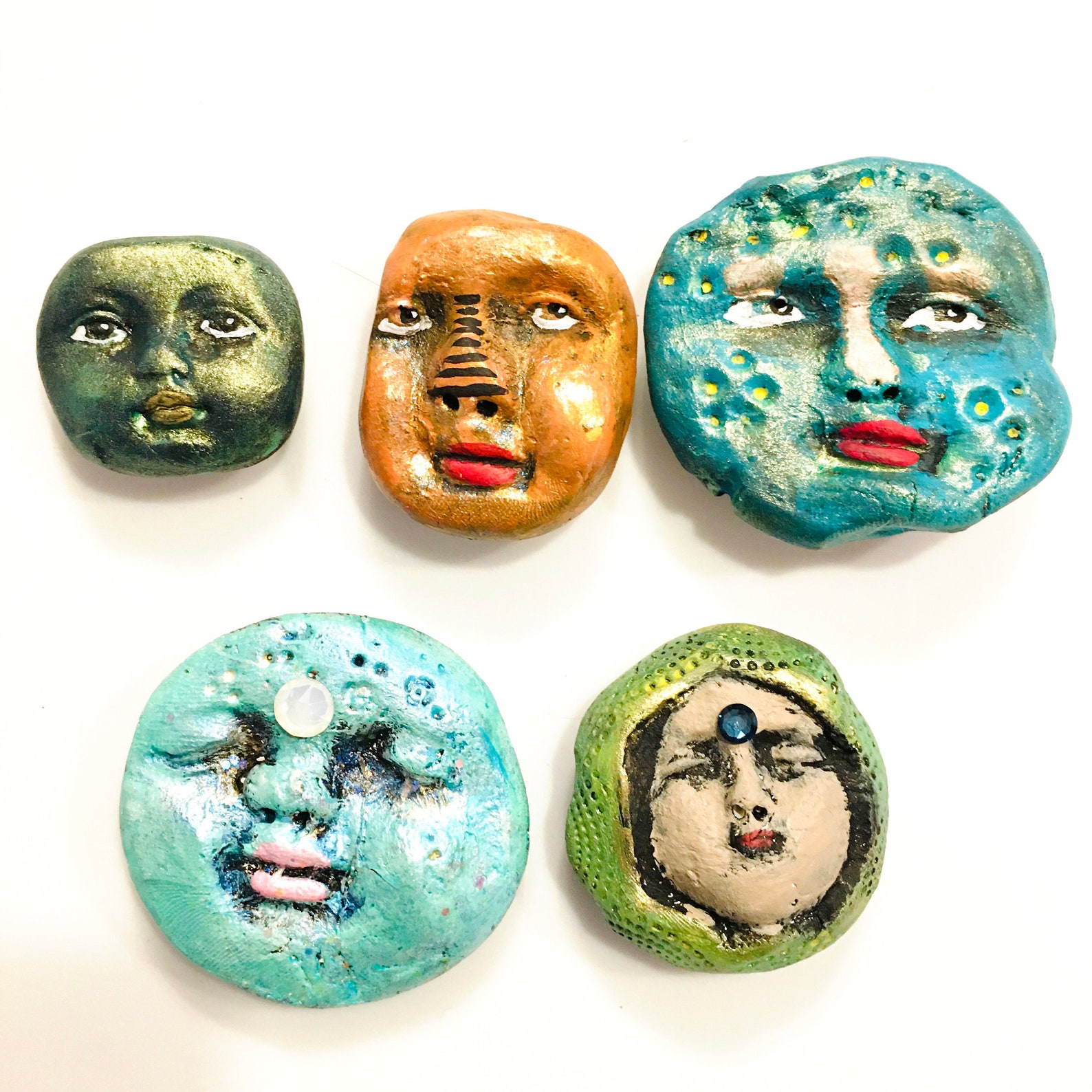 Set of FIVE Quirky Clay Face Etsy