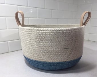 Hand Dyed Rope Bowl with Leather Handles