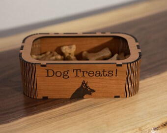 Wooden Dog Treat Holder | Handmade Wood Decor | For Dog Lovers | Dog Treat Jar | Dog Gifts | Pet Accessories | Laser Cut | Natural Wood