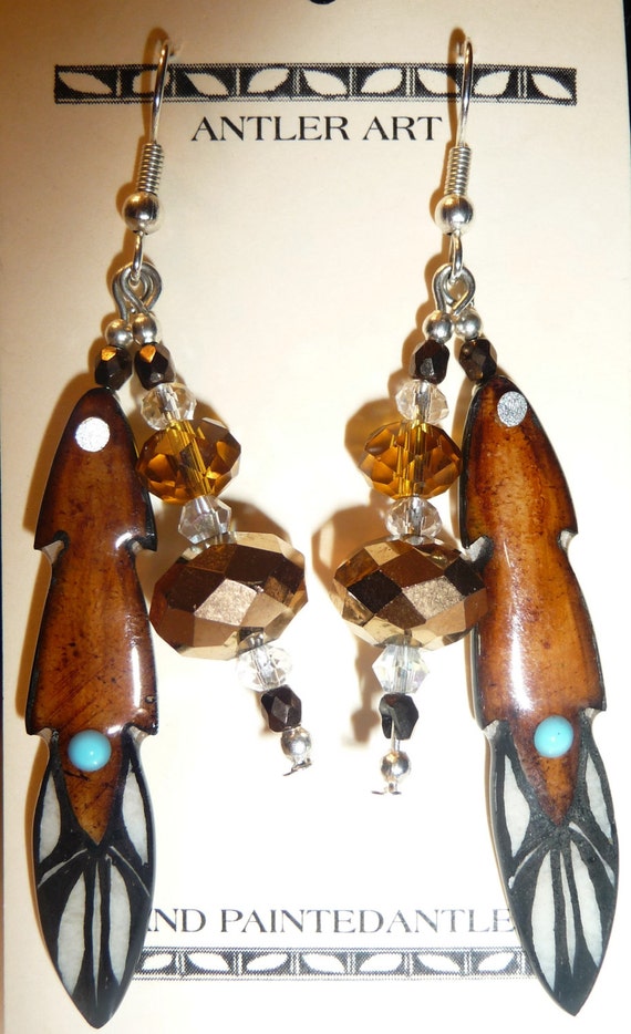 Native American Antler Feather Earrings