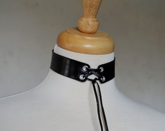 Leren chokerketting | Aangepast formaat veters | Handgemaakte gotische choker | Dark Academia LARP Renaissance Faire