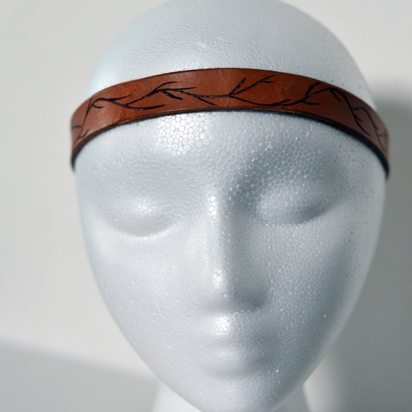 Leather Headband, Nature Woodland Head Band, Boho Folklore Hair Ornament, Nature Hair Piece, Druid Earthy Headpiece, Hippie Pagan Hairband