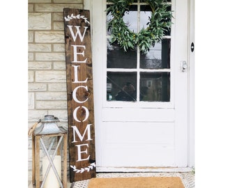 PANNEAU DE BIENVENUE, panneau de couronne, panneau de bienvenue pour porte d'entrée, panneau de bienvenue rustique, panneau de bienvenue extérieur, panneau de bienvenue vertical, panneau de bienvenue en bois