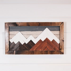 Mountain wood art, wall decor, mountain art, geometric art, woodscape, mountain range, rustic art, mountain range, lodge art, mosaic image 1