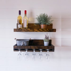 Wood Wine Rack, bar shelves, stemware rack, wine shelf, wall mounted wine rack, wine decor, stemware holder