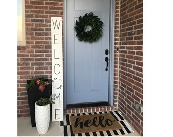 WELCOME SIGN, porch decor, porch sign, wreath welcome sign, olive wreath, Wood welcome sign, vertical welcome sign, welcome sign porch