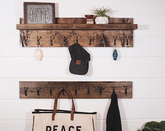 Wall Mounted Wooden Coat Rack with Shelf, Entryway Organizer