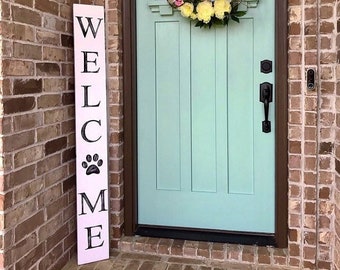 WELCOME SIGN with Pet's Paw, WELCOME sign, front door sign, pet sign, welcome sign with paw, front door decor, wood welcome sign, porch sign