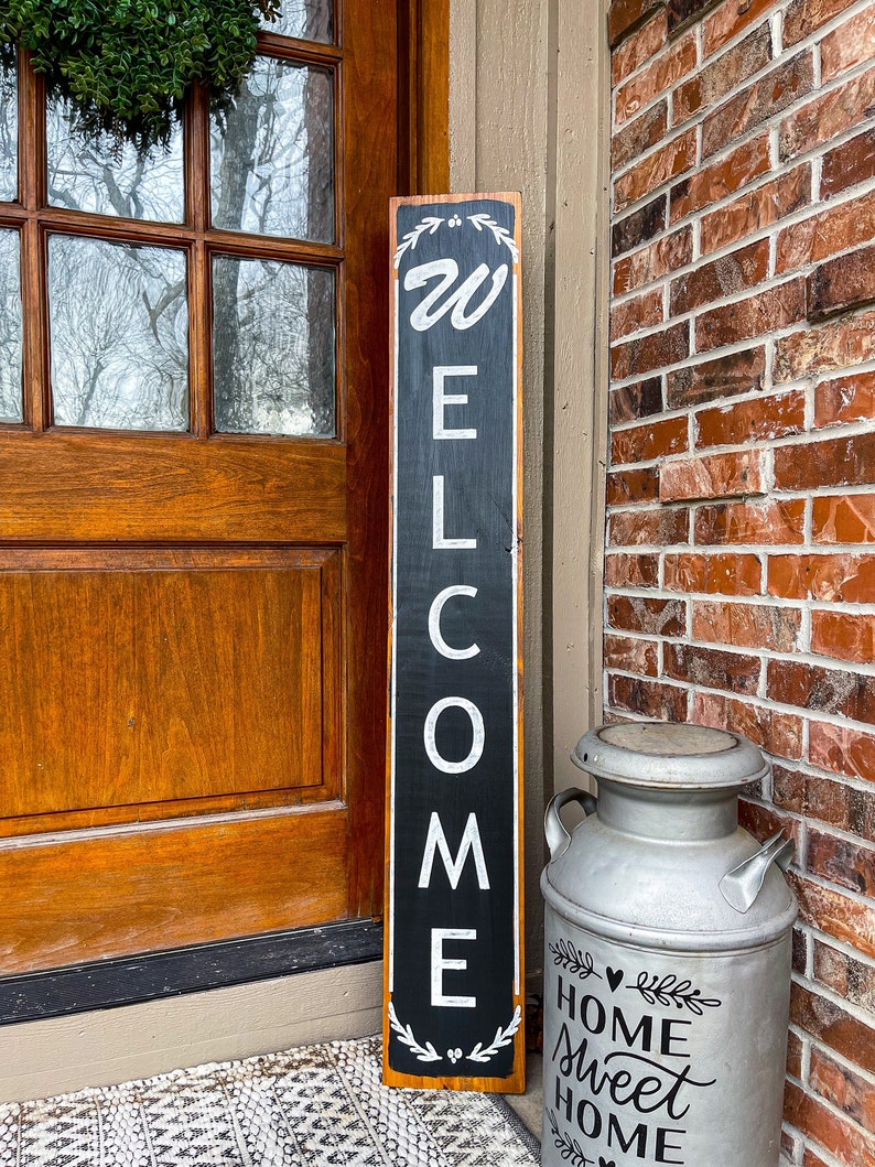 Welcome sign, vertical welcome sign, front porch sign, porch decor, wooden welcome sign zdjęcie 2