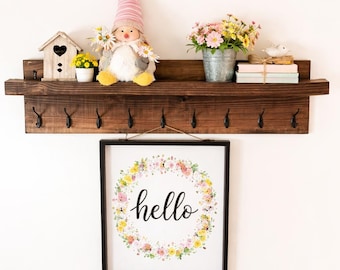 Handmade Wood Coat Rack with Shelf, Entryway Organizer