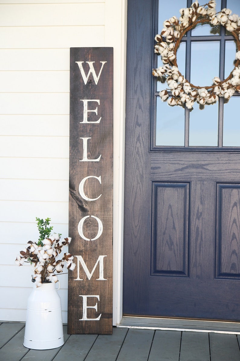 WELCOME SIGN, welcome sign for front porch, vertical welcome sign, address decal, wood welcome sign, free shipping, welcome sign for door image 2