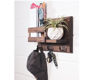 Entryway Organizer, Mail Organizer, Mail holder, Rustic Home Decor, Dog Leash, Key Holder, Mail Holder, Key Hook, Key Rack, coat rack