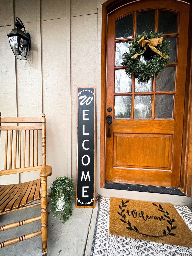 Welcome sign, vertical welcome sign, front porch sign, porch decor, wooden welcome sign zdjęcie 1