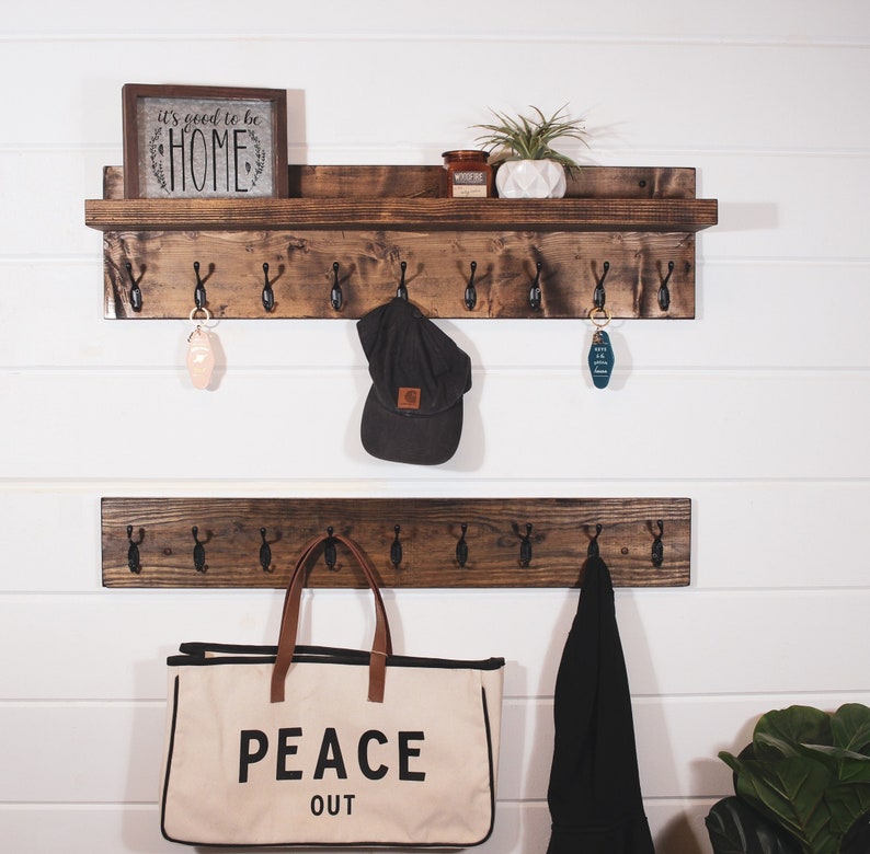 Wall Mounted Wooden Coat Rack with Shelf, Entryway Organizer image 1