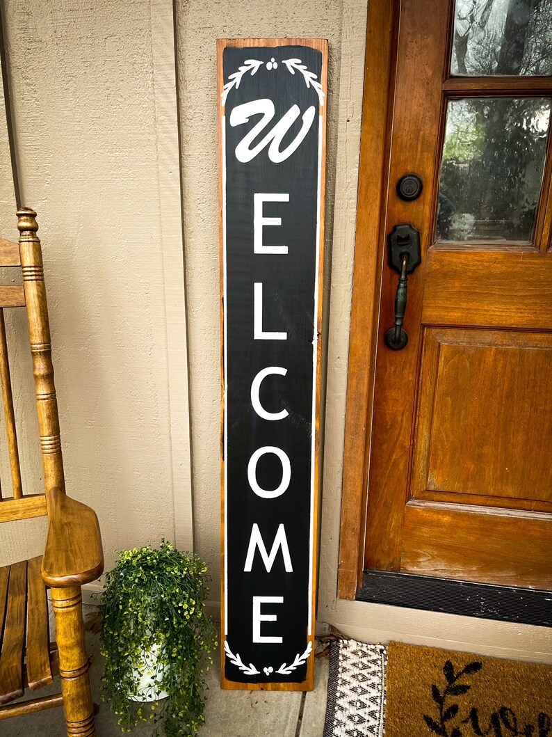 Welcome sign, vertical welcome sign, front porch sign, porch decor, wooden welcome sign zdjęcie 5