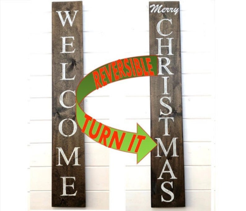 Christmas welcome sign, reversible sign, christmas sign, christmas decor image 1