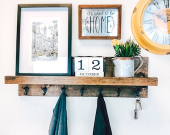 Coat Rack with Shelf, floating shelf, Shelf, organizer, Entryway Organizer, Towel Rack, Key Hooks, Wall Mounted Coat Rack, Leash Holder,