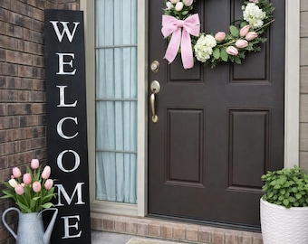 WELCOME SIGN, RUSTIC Wood welcome sign, front door welcome sign, vertical welcome sign, welcome sign porch, large welcome sign, home decor,