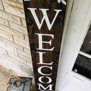 WELCOME SIGN, wreath sign, welcome sign for front door, rustic welcome sign, outdoor welcome sign, vertical welcome sign, wood welcome sign immagine 7