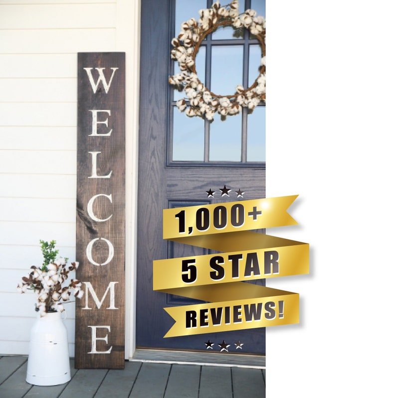 WELCOME SIGN, welcome sign for front porch, vertical welcome sign, address decal, wood welcome sign, free shipping, welcome sign for door image 1