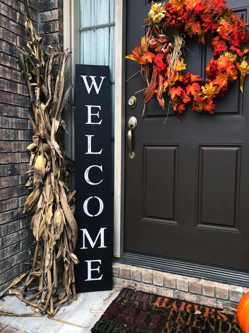 WELCOME SIGN, RUSTIC Wood welcome sign, front door welcome sign, vertical welcome sign, welcome sign porch, large welcome sign, home decor, image 2