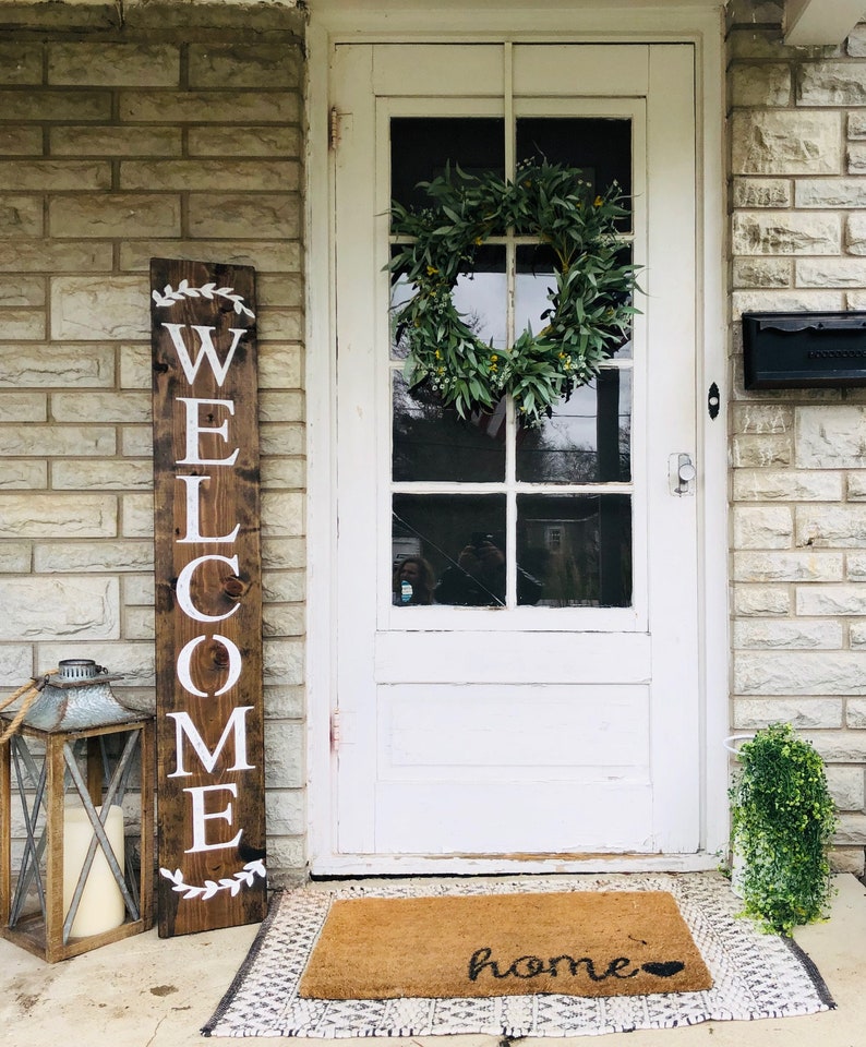 WELCOME SIGN, wreath sign, welcome sign for front door, rustic welcome sign, outdoor welcome sign, vertical welcome sign, wood welcome sign image 9