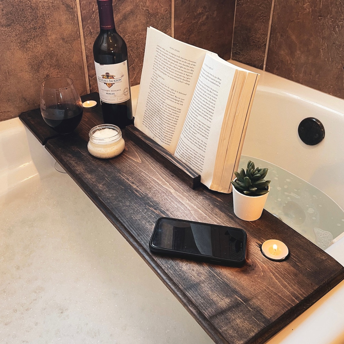 28 inch Wide Bath Tray, in Honey