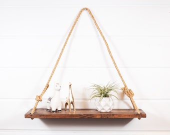 Hanging shelf, rope shelf, hanging rope shelf, shelf, rustic shelf, rope, shelf, wall shelf, suspended shelf, brown shelf, succulents, decor