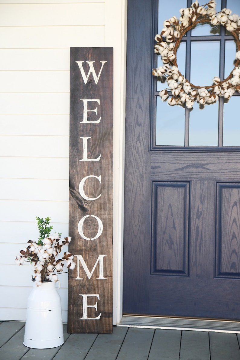 WELCOME SIGN, RUSTIC Wood welcome sign, front door welcome sign, vertical welcome sign, welcome sign porch, large welcome sign, home decor, imagem 8