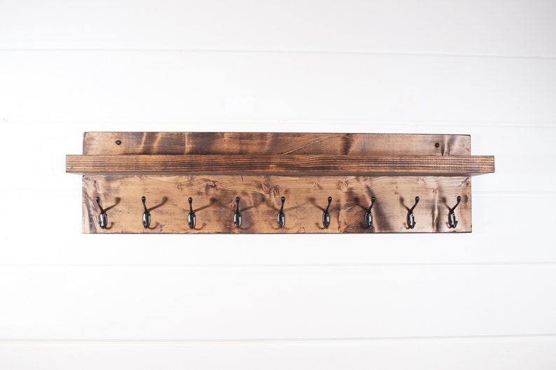 Wall Mounted Wooden Coat Rack with Shelf, Entryway Organizer image 9