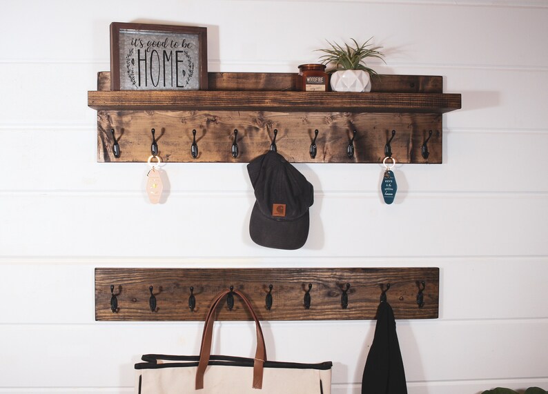 Wall Mounted Wooden Coat Rack with Shelf, Entryway Organizer image 8