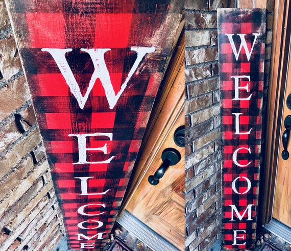 Rustic Red And White Front Porch Welcome Sign Rustic Red And White Front Porch Welcome Sign