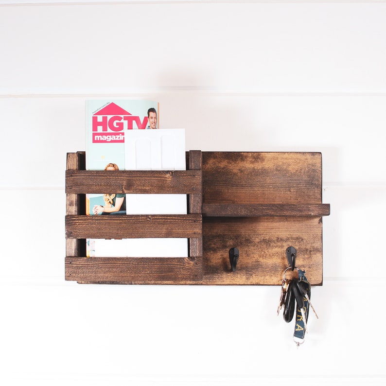 Wall Mount Entryway Mail Envelope Organizer Key Holder Hooks Etsy