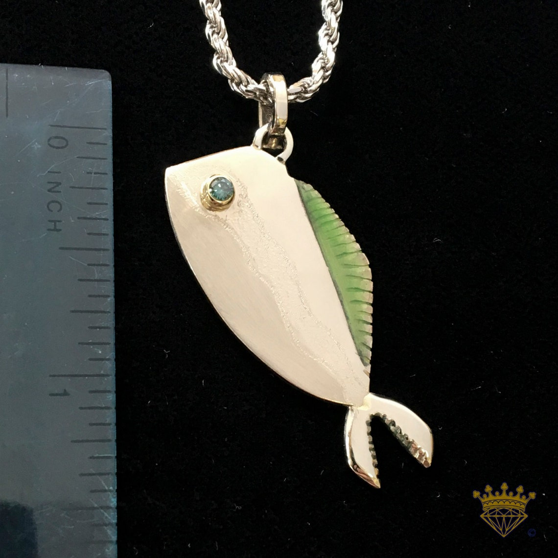 Custom 14kt White Gold Mahi Mahi Pendant with Blue Diamonds Etsy