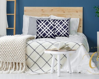 Cushion Cover Only - Blue Cushion White Patterned Cushion Cover 18&quot;x18&quot; / 24&quot;x24&quot; / 24&quot; x 18&quot; by CalmCozyChic