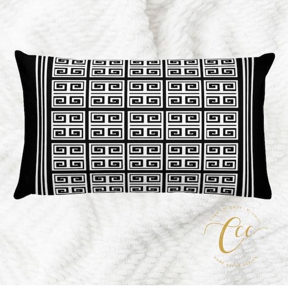 Black White Greek Key Pattern Pillow Coverthrow Pillow Etsy