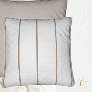 Cushion Cover (no insert) Cotton Linen White Natural Beige Stripe Cushion Cover with Piping,Printed Both Sides,Minimalist Throw Cushion