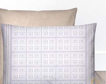 Cushion Cover Only - Lilac White Greek Key Pillow Cover 24&quot; x 18&quot; by CalmCozyChic