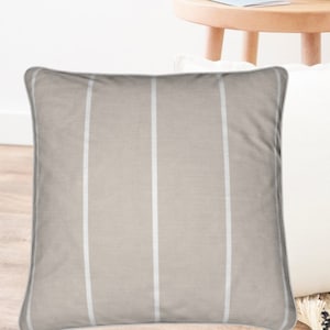 Cushion Cover (no insert) Cotton Linen Natural Beige Stripe Cushion Cover with Piping,Printed Both Sides,Minimalist Throw Pillow Cushion