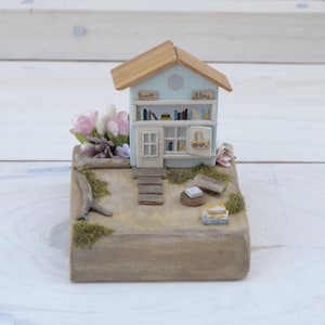 Bookshop, Small single, cottage style, miniature wooden building, store, mini store, books, bookstore, Unique handmade Gift, Shelf ornament