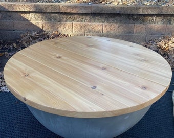 Foldable fire pit cover, coffee table top lid, easy storage. Cedar wood.