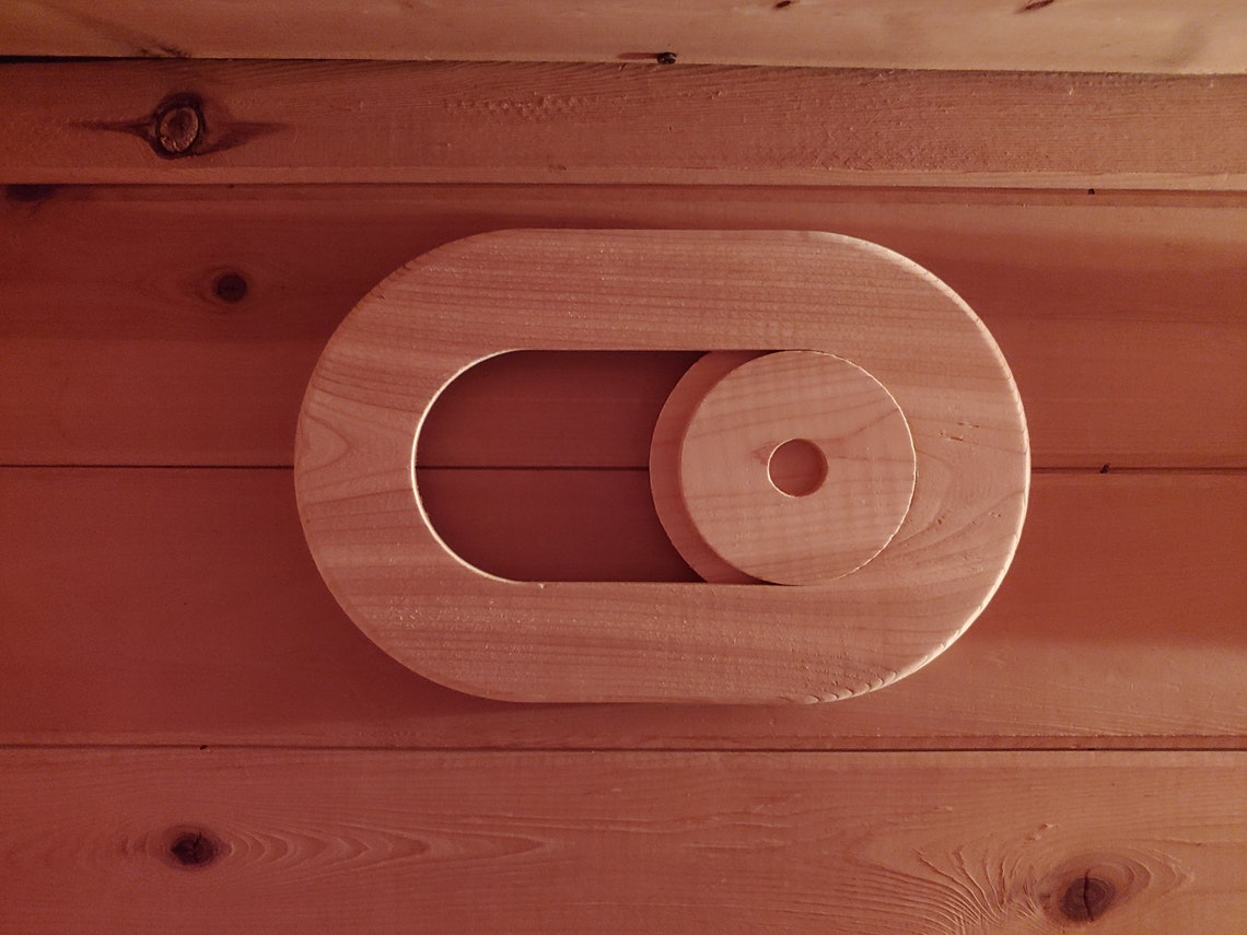 Sauna vent chute cover slider cedar jointly developed with Etsy