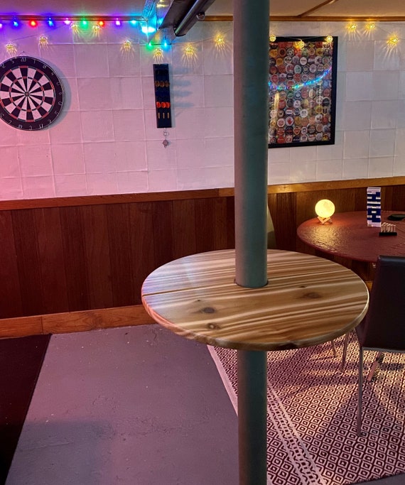 Basement Bar Pole Table Tray Drink Shelf Wrap Adjustable Basement Bar Pole Table Tray Drink, Wrap Around Bar Table