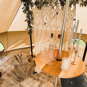 Bell tent pole table, event tent drink shelf. Adjustable, free standing, cedar wood. image 2