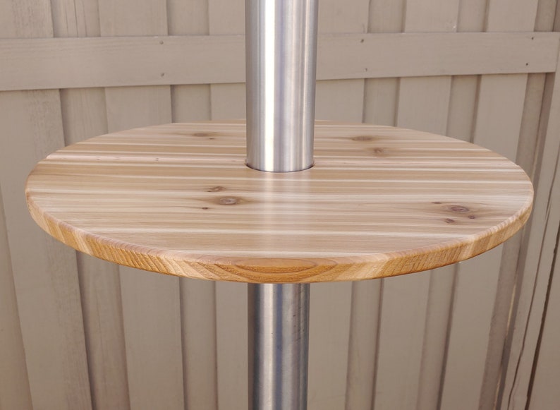 Bell tent pole table, event tent drink shelf. Adjustable, free standing, cedar wood. image 4