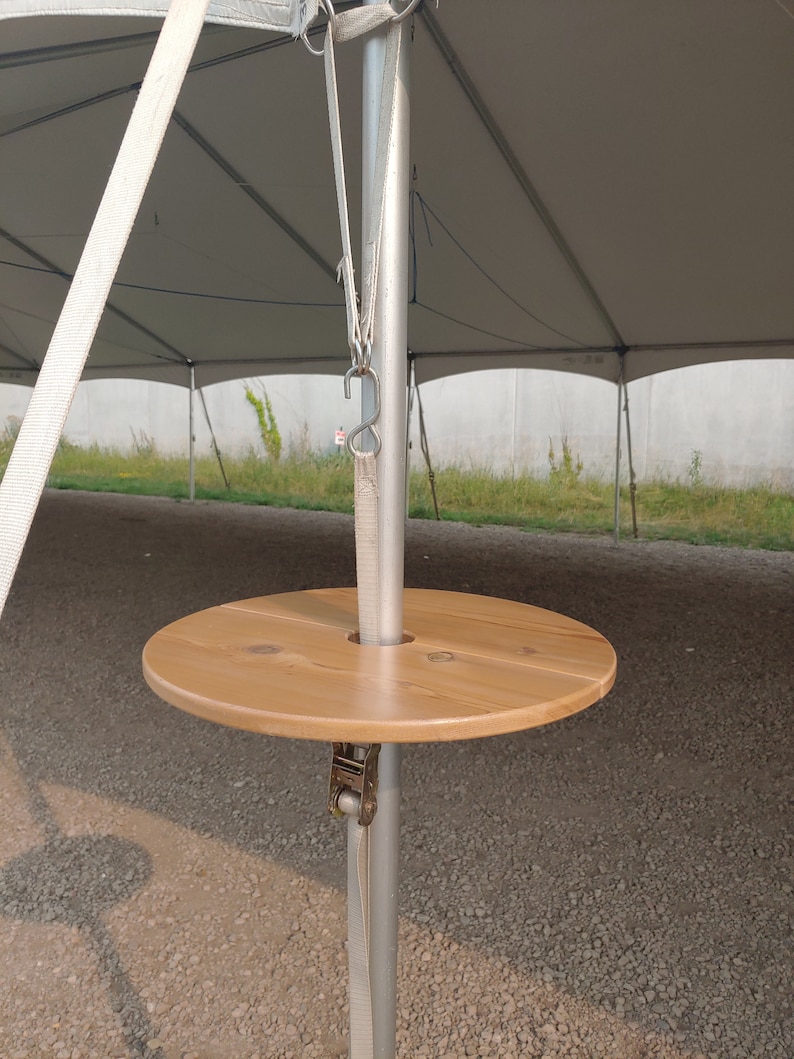 Bell tent pole table, event tent drink shelf. Adjustable, free standing, cedar wood. image 5