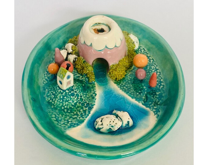 Little Valley With Tiny Houses and Trees Backflow Incense Burner