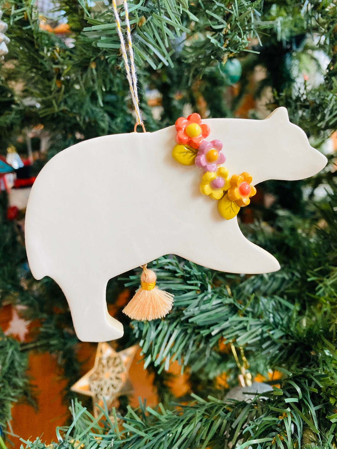 Handmade Ceramic Animal Ornament With Colourful Flowers Etsy