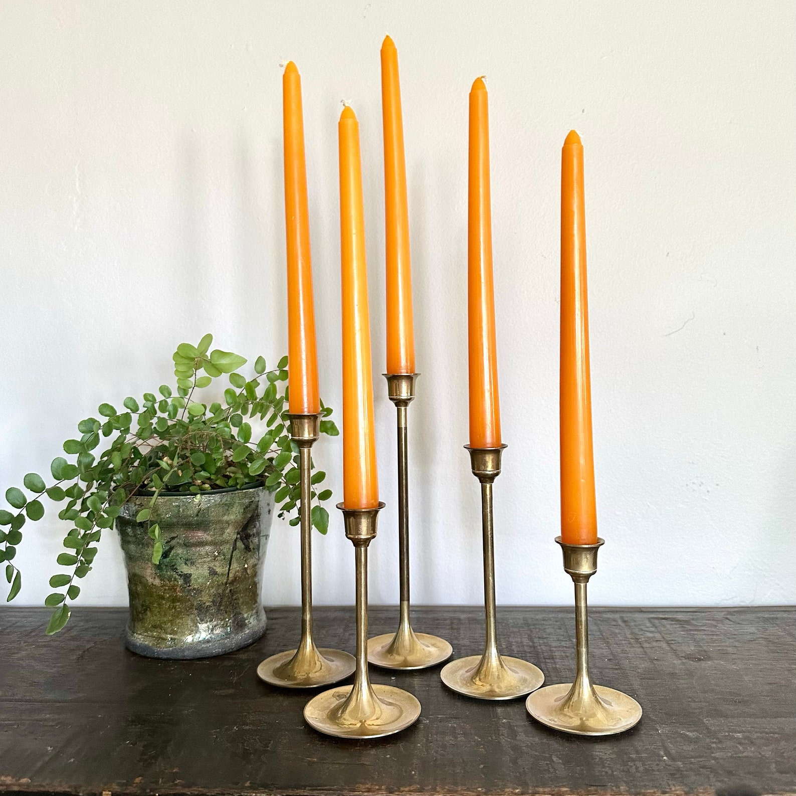 Vintage Brass Tulip Candlesticks Set of 5 Graduated Brass Etsy
