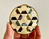 Vintage Mother of Pearl Compact - Abalone Powder Compact - Vanity Decor